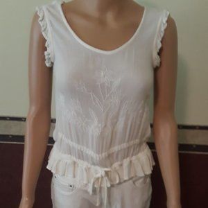 Shrinking Violet Ivory Tank Top W/ Cinched Drawstring Waist Size XS